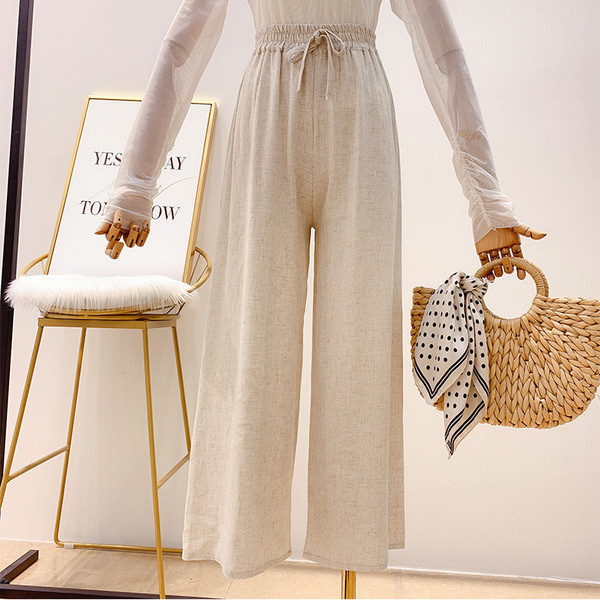 Pantaloni de dama cu talie inalta si cravate in patru culori