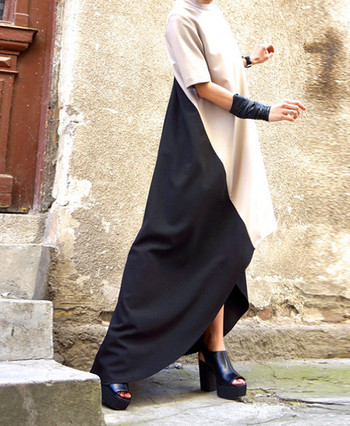 Rochie lunga de dama eleganta cu maneci scurte de culoare neagra