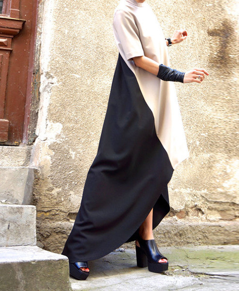 Rochie lunga de dama eleganta cu maneci scurte de culoare neagra