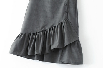 Fusta de dama asimetrica cu nasturi in negru