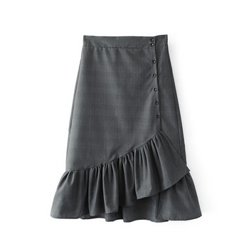 Fusta de dama asimetrica cu nasturi in negru