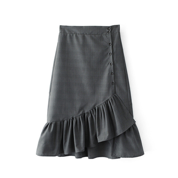 Fusta de dama asimetrica cu nasturi in negru