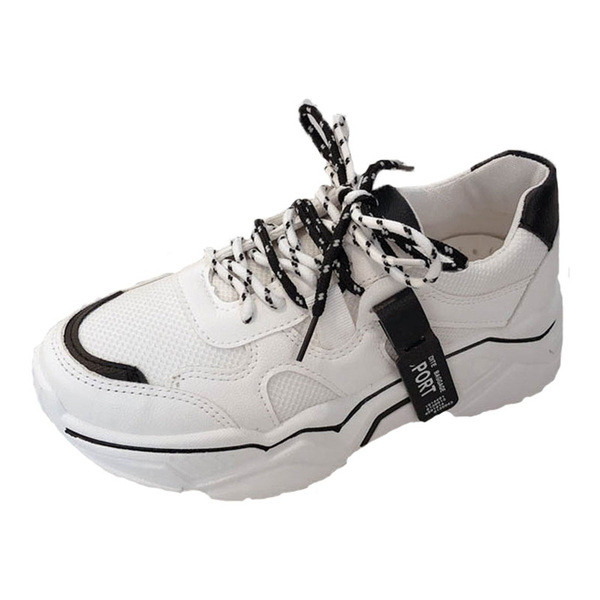 Tenisi moderni de damă cu toc înalt în alb, cu șireturi