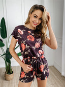 Salopeta casual dama cu model floral si cravate in talie in mai multe culori