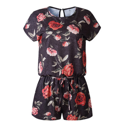 Salopeta casual dama cu model floral si cravate in talie in mai multe culori