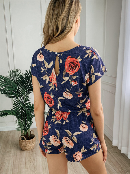 Salopeta casual dama cu model floral si cravate in talie in mai multe culori
