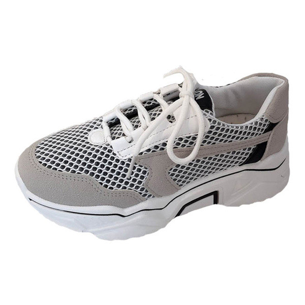 Adidasi moderni de dama cu sireturi si plasa in alb