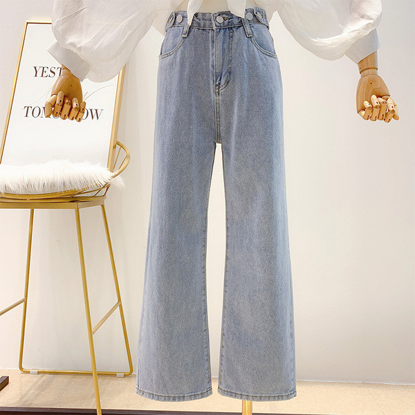 Blugi largi de dama cu talie inalta in albastru