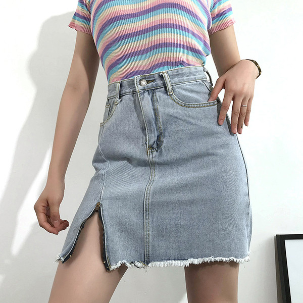 Fusta de dama moderna din denim cu talie inalta