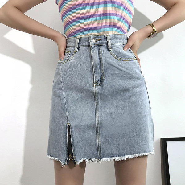 Fusta de dama moderna din denim cu talie inalta