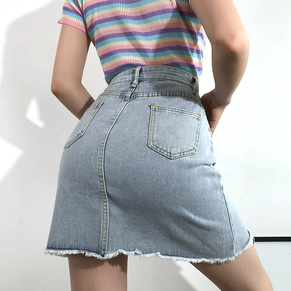 Fusta de dama moderna din denim cu talie inalta