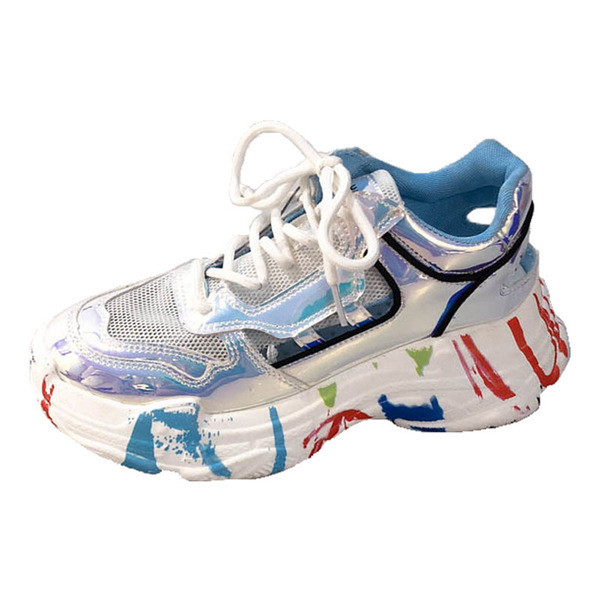 Tenisi moderni de dama cu sireturi si talpa groasa in doua culori