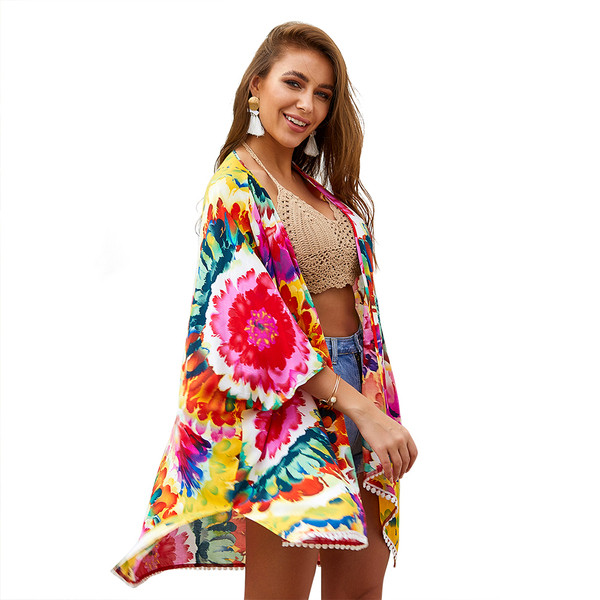 Pareo de dama modern cu model floral in doua culori