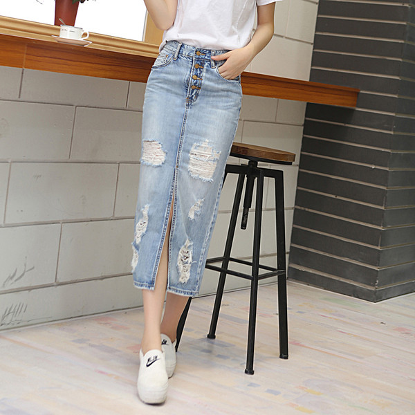 Fusta casual dama din denim cu talie inalta