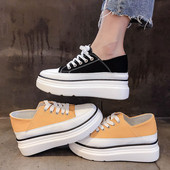 Tenisi moderni de dama in negru si galben cu sireturi