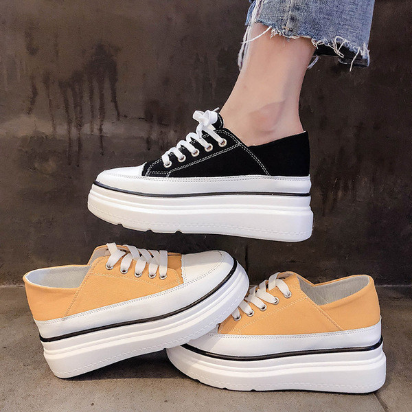 Tenisi moderni de dama in negru si galben cu sireturi