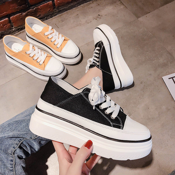 Tenisi moderni de dama in negru si galben cu sireturi