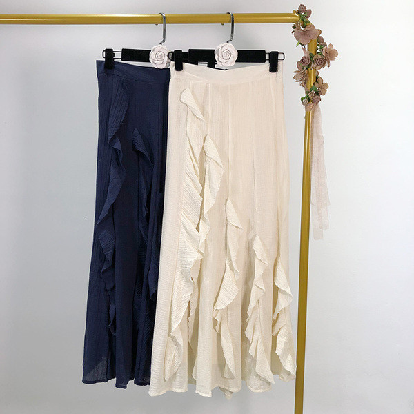 Fusta lunga de dama in albastru si bej