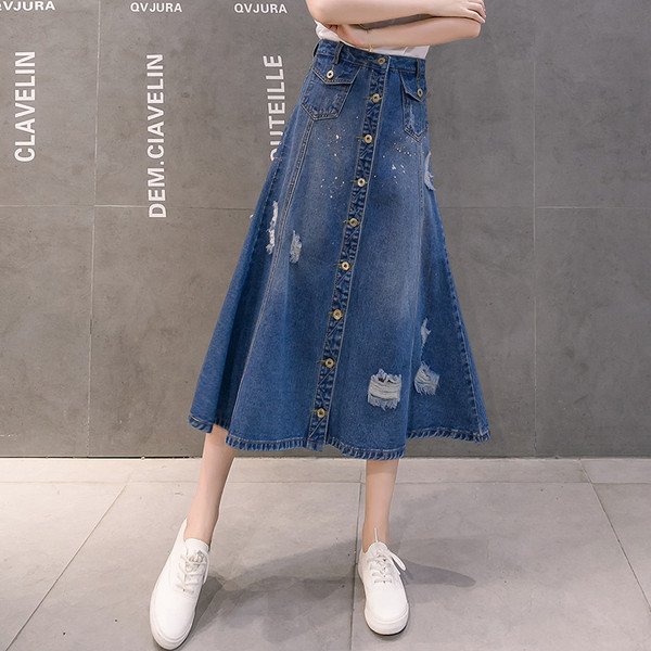 Fusta casual de dama din denim decupata cu talie inalta