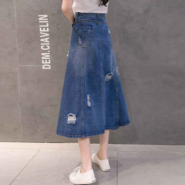 Fusta casual de dama din denim decupata cu talie inalta