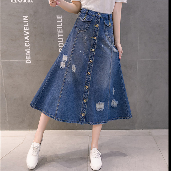 Fusta casual de dama din denim decupata cu talie inalta