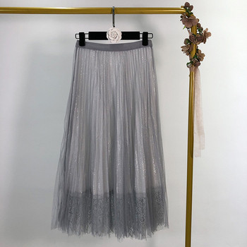 Fusta de dama plisata din tul cu dantela