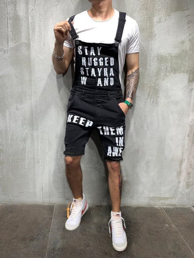 Salopetă scurtă casual pentru bărbați în albastru și negru