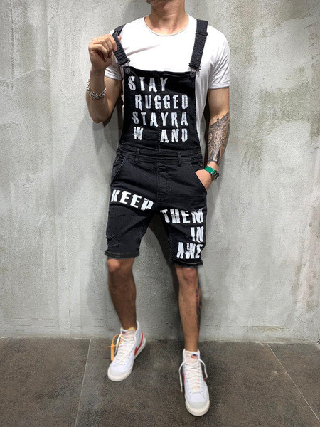 Salopetă scurtă casual pentru bărbați în albastru și negru