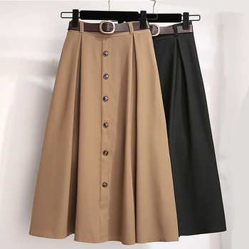 Fusta de dama marime mare cu talie inalta si nasturi in negru si maro