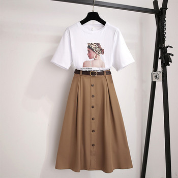 Fusta de dama marime mare cu talie inalta si nasturi in negru si maro