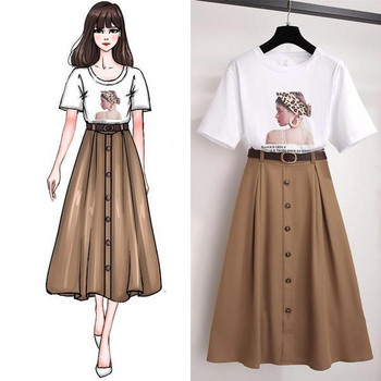 Fusta de dama marime mare cu talie inalta si nasturi in negru si maro