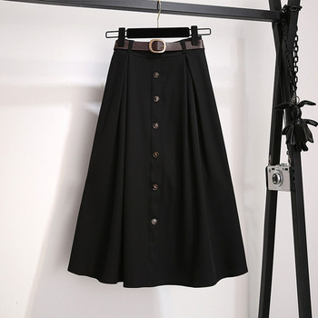 Fusta de dama marime mare cu talie inalta si nasturi in negru si maro
