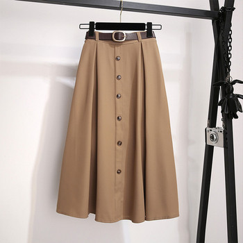 Fusta de dama marime mare cu talie inalta si nasturi in negru si maro