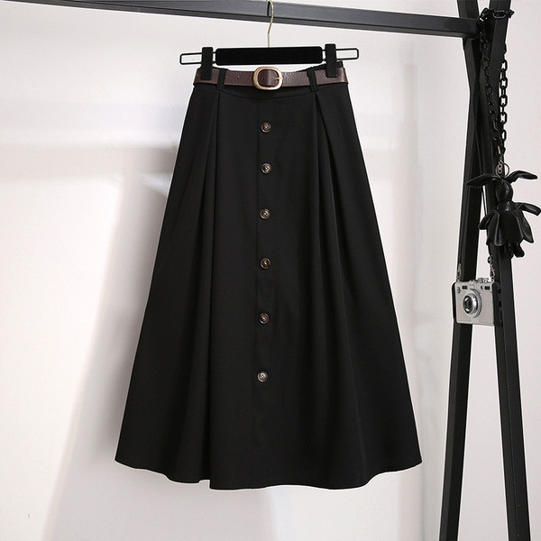 Fusta de dama marime mare cu talie inalta si nasturi in negru si maro