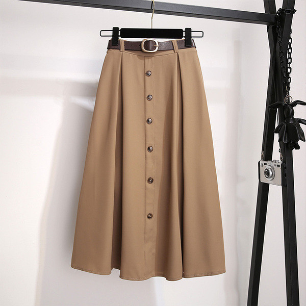 Fusta de dama marime mare cu talie inalta si nasturi in negru si maro