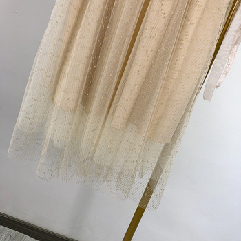 Fusta dama din tul de culoare bej cu efect stralucitor