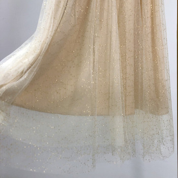 Fusta dama din tul de culoare bej cu efect stralucitor