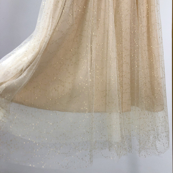 Fusta dama din tul de culoare bej cu efect stralucitor