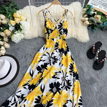 Rochie moderna de dama lunga cu model floral in trei culori