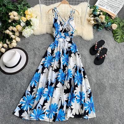 Rochie moderna de dama lunga cu model floral in trei culori