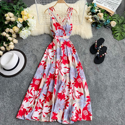 Rochie moderna de dama lunga cu model floral in trei culori