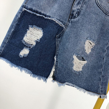 Fusta de dama din denim cu motiv rupt si crapatura de culoare albastra