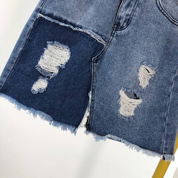 Fusta de dama din denim cu motiv rupt si crapatura de culoare albastra