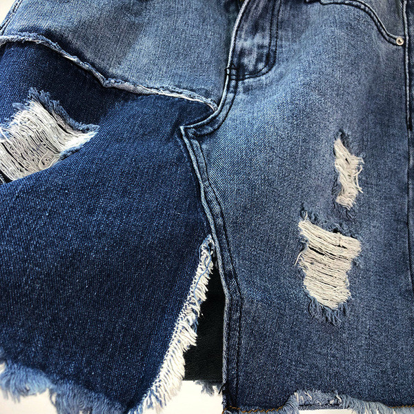 Fusta de dama din denim cu motiv rupt si crapatura de culoare albastra