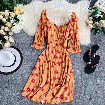 Rochie de dama cu maneci 3/4 cu model floral