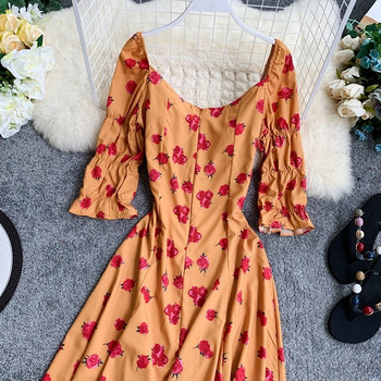 Rochie de dama cu maneci 3/4 cu model floral