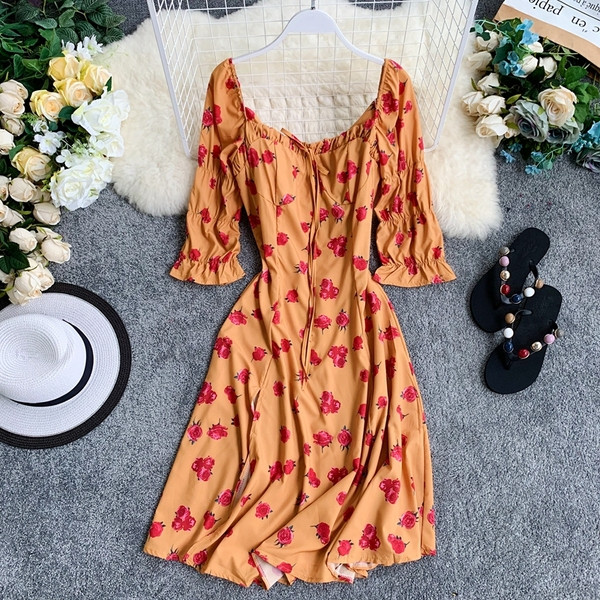 Rochie de dama cu maneci 3/4 cu model floral