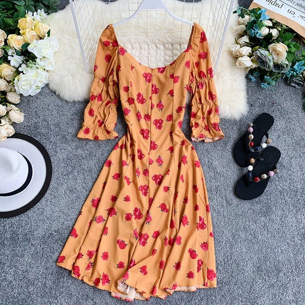 Rochie de dama cu maneci 3/4 cu model floral