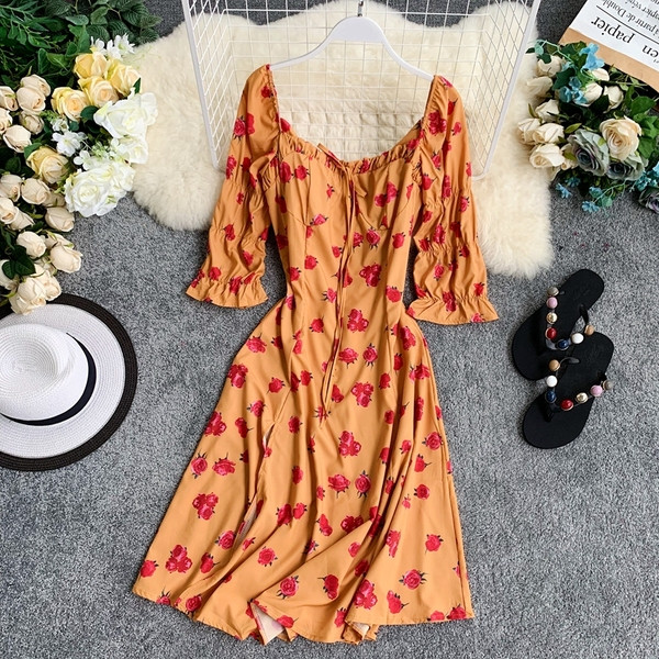 Rochie de dama cu maneci 3/4 cu model floral