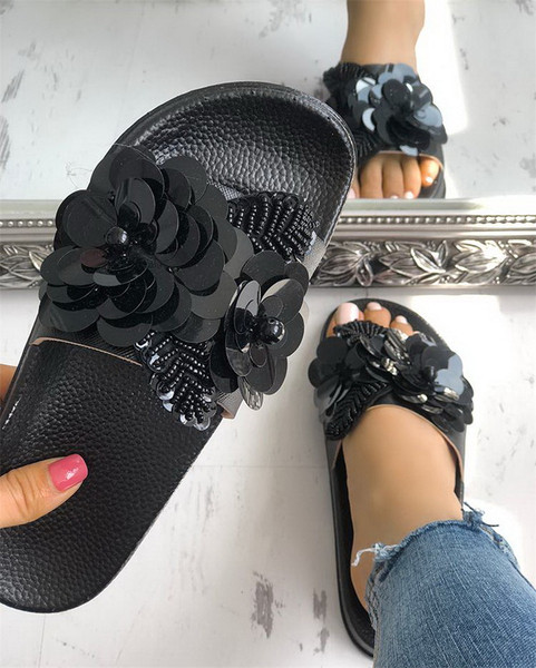 NOI papuci moderni de dama cu paiete si element 3D in trei culori